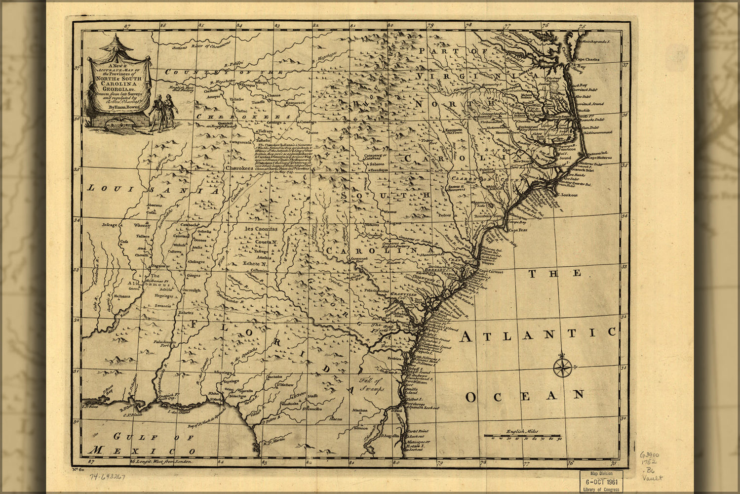 24"x36" Gallery Poster, map of North & South Carolina, Georgia 1752 p2