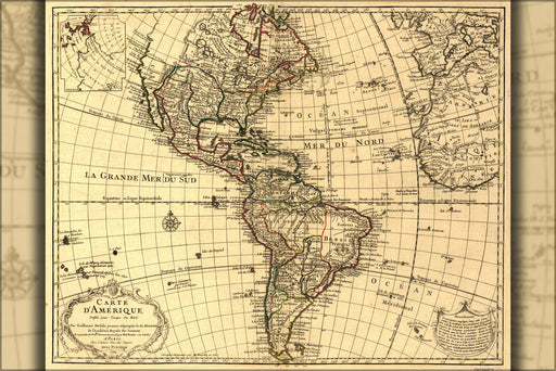 24"x36" Gallery Poster, map of North & South america; united states 1780