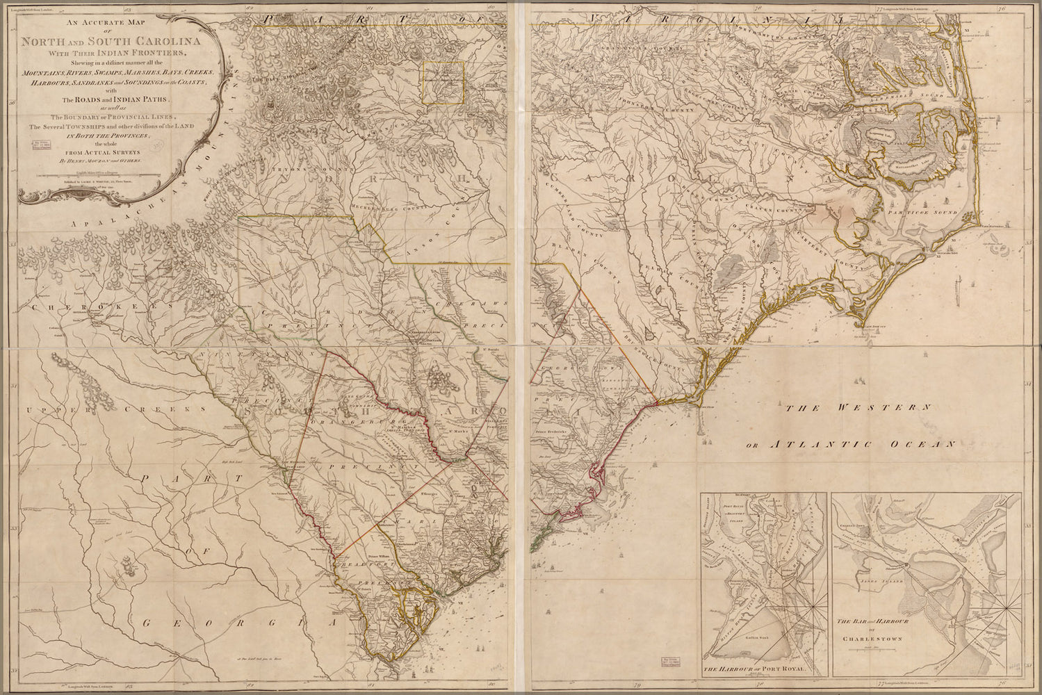 24"x36" Gallery Poster, map of North and South Carolina with their Indian frontier 1794