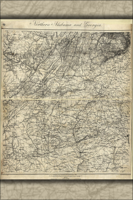24"x36" Gallery Poster, map of Northern Alabama and Georgia 1864