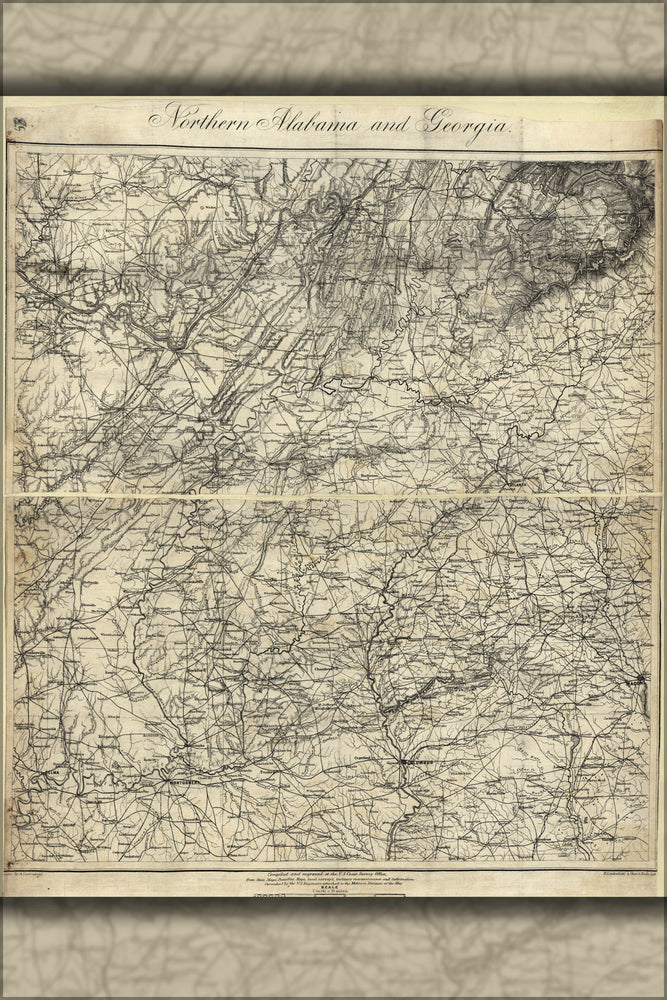 24"x36" Gallery Poster, map of Northern Alabama and Georgia 1864