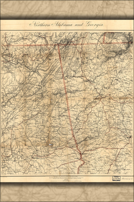 24"x36" Gallery Poster, map of Northern Alabama and Georgia 1864 p2