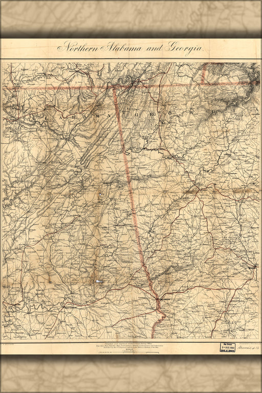 24"x36" Gallery Poster, map of Northern Alabama and Georgia 1864 p2