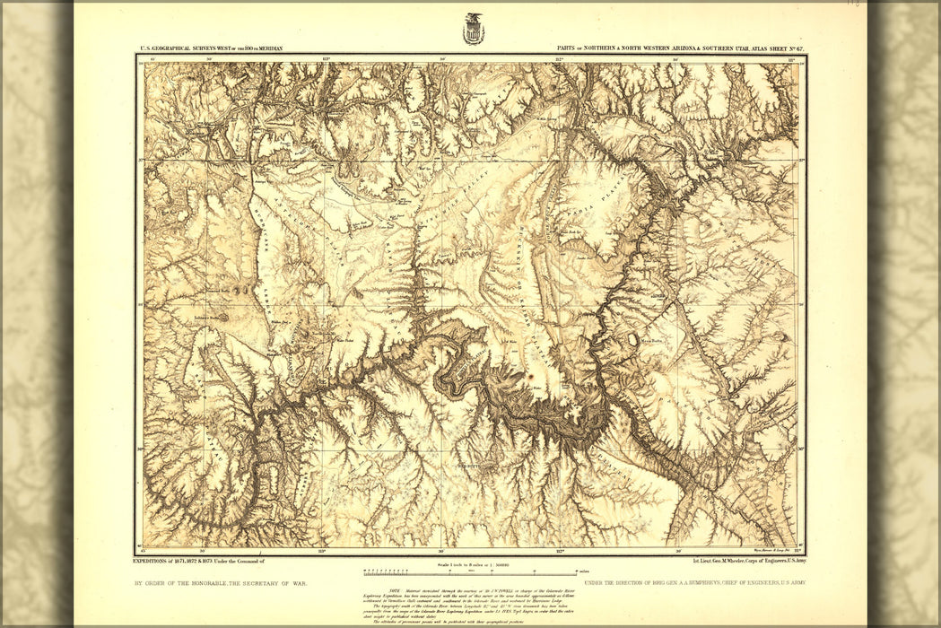 24"x36" Gallery Poster, map of Northern Arizona grand canyon 1873
