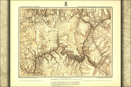 24"x36" Gallery Poster, map of Northern Arizona grand canyon 1873