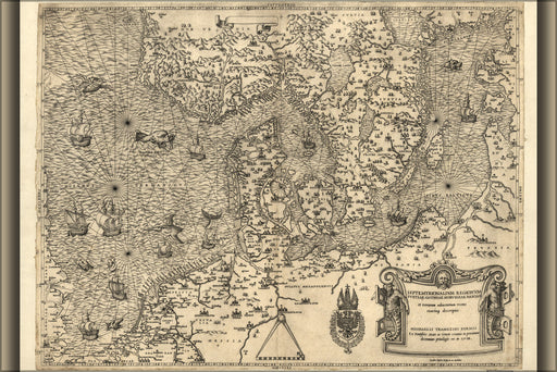 24"x36" Gallery Poster, map of Northern Europe, 1558 denmark holland