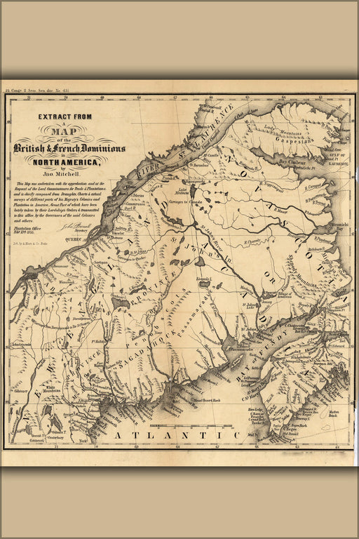 24"x36" Gallery Poster, map of Northern Maine, 1755