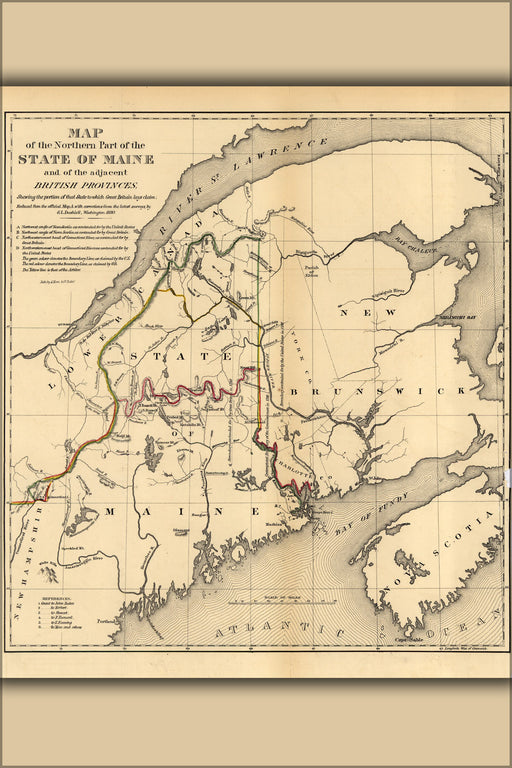 24"x36" Gallery Poster, map of Northern Maine, 1830