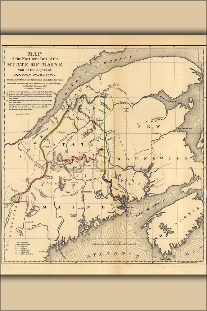 24"x36" Gallery Poster, map of Northern Maine, 1830