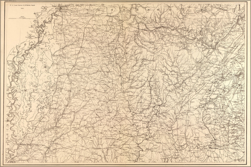 24"x36" Gallery Poster, map of Northern Mississippi and Alabama 1865