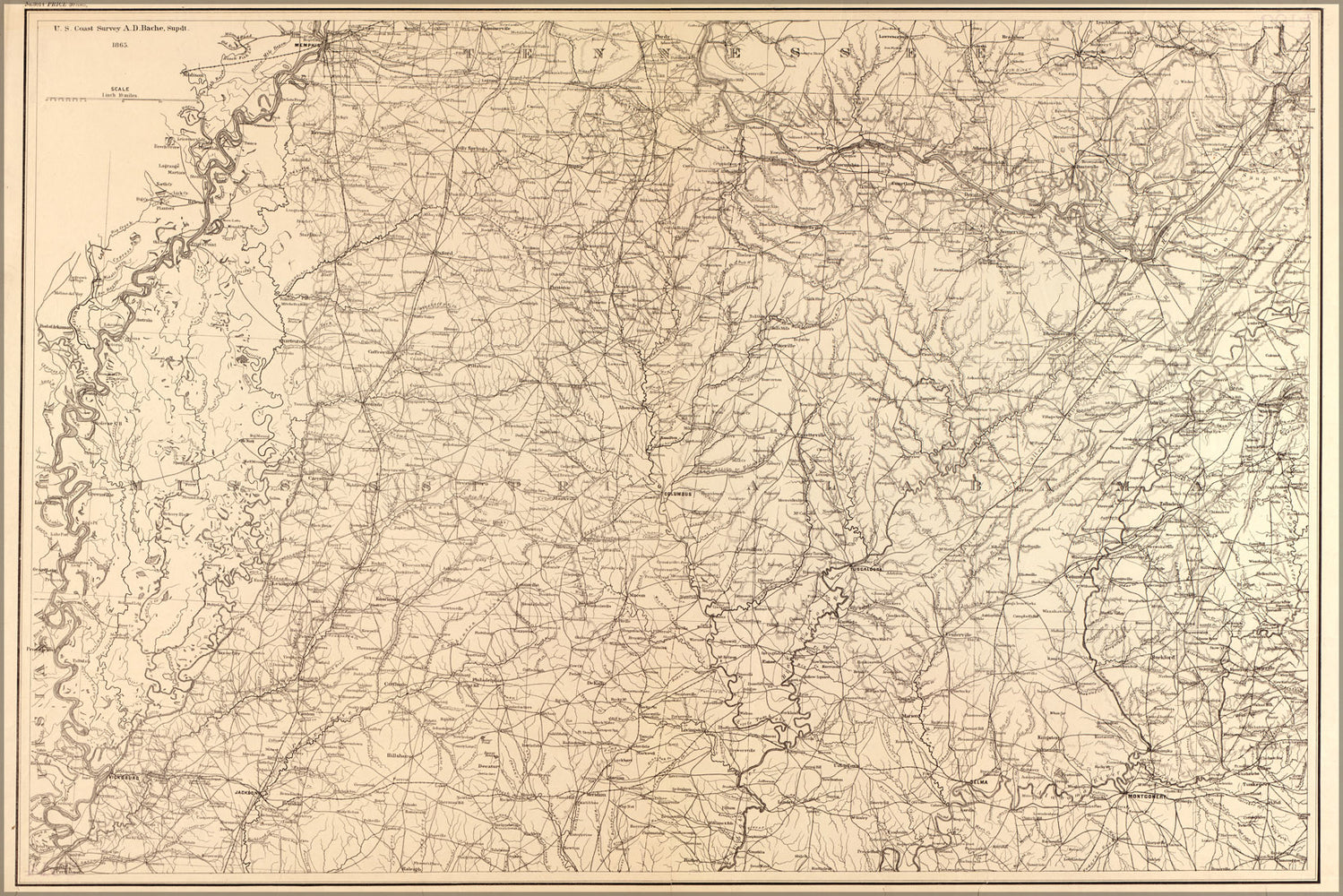 24"x36" Gallery Poster, map of Northern Mississippi and Alabama 1865