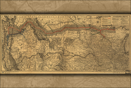 24"x36" Gallery Poster, map of Northern Pacific Railroad 1882