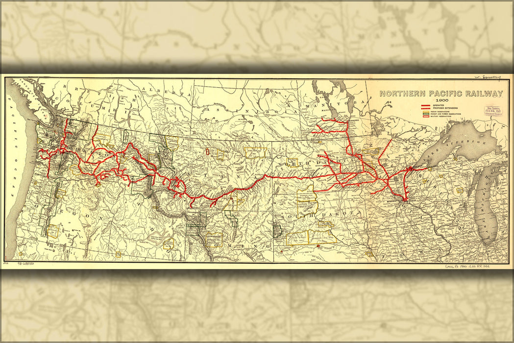 24"x36" Gallery Poster, map of Northern Pacific Railroad 1900