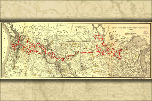 24"x36" Gallery Poster, map of Northern Pacific Railroad 1900
