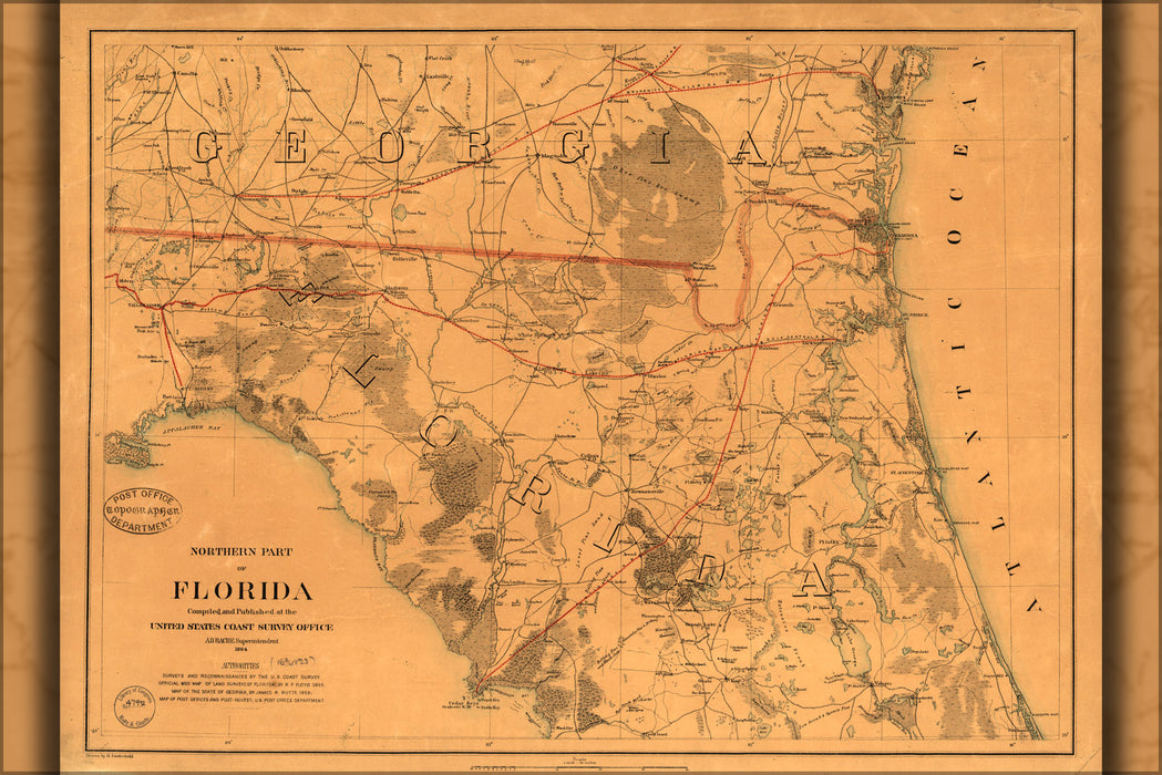 24"x36" Gallery Poster, map of Northern part of Florida 1864