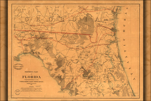 24"x36" Gallery Poster, map of Northern part of Florida 1864