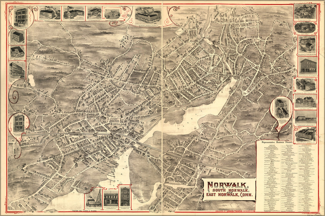 24"x36" Gallery Poster, map of Norwalk, South & East Connecticut 1899