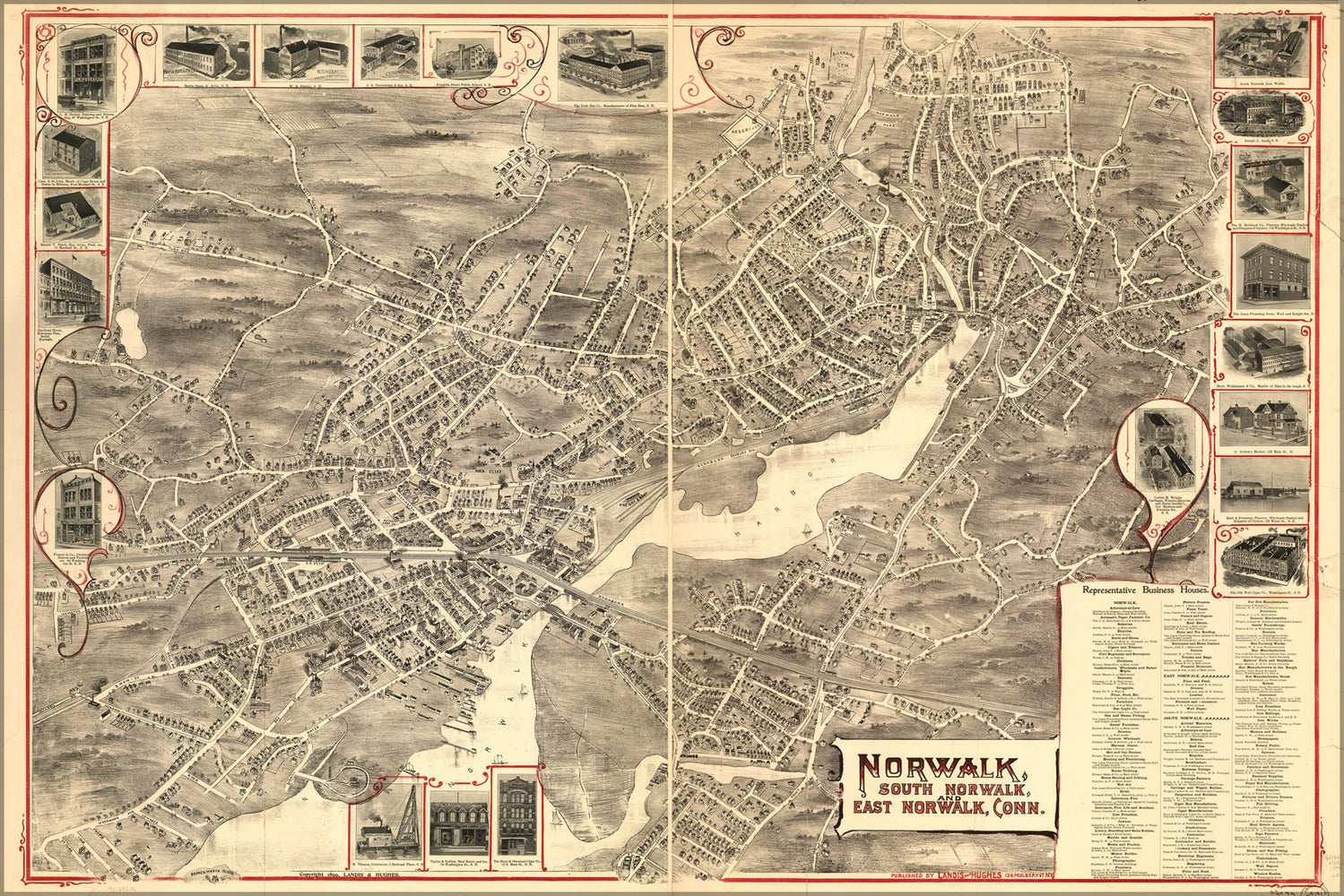 24"x36" Gallery Poster, map of Norwalk, South & East Connecticut 1899