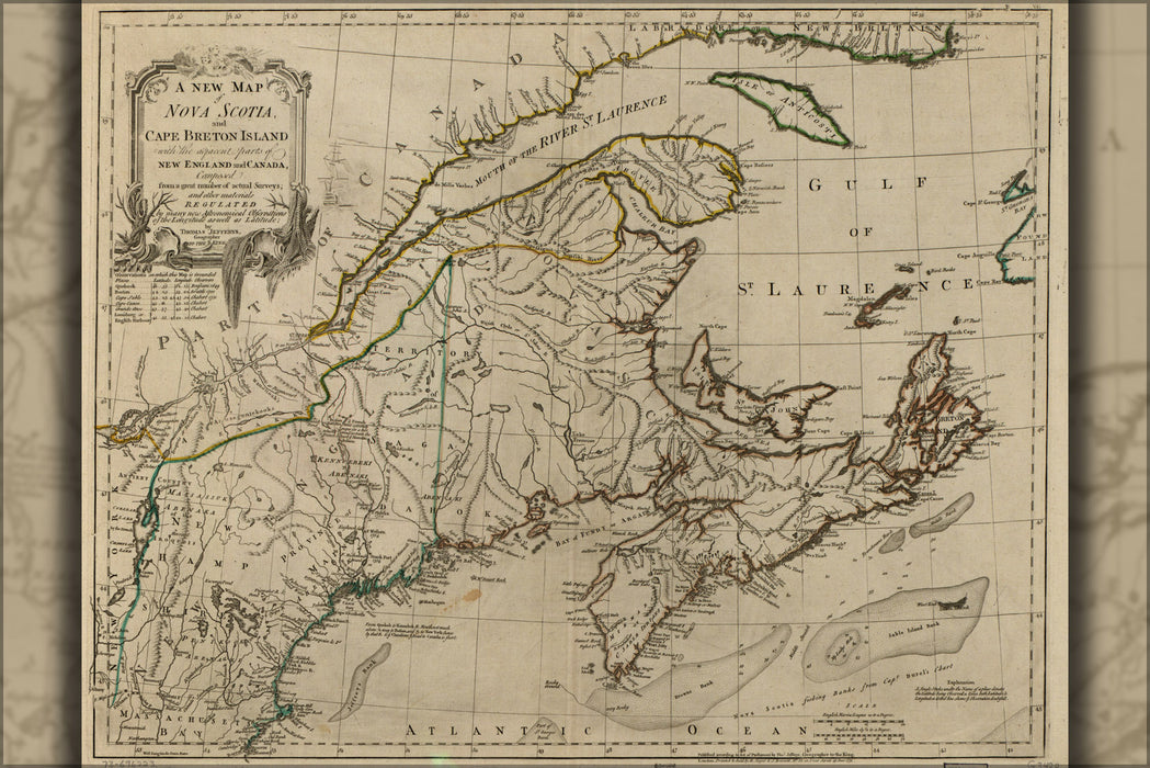 24"x36" Gallery Poster, map of Nova Scotia, and Cape Breton Island 1775