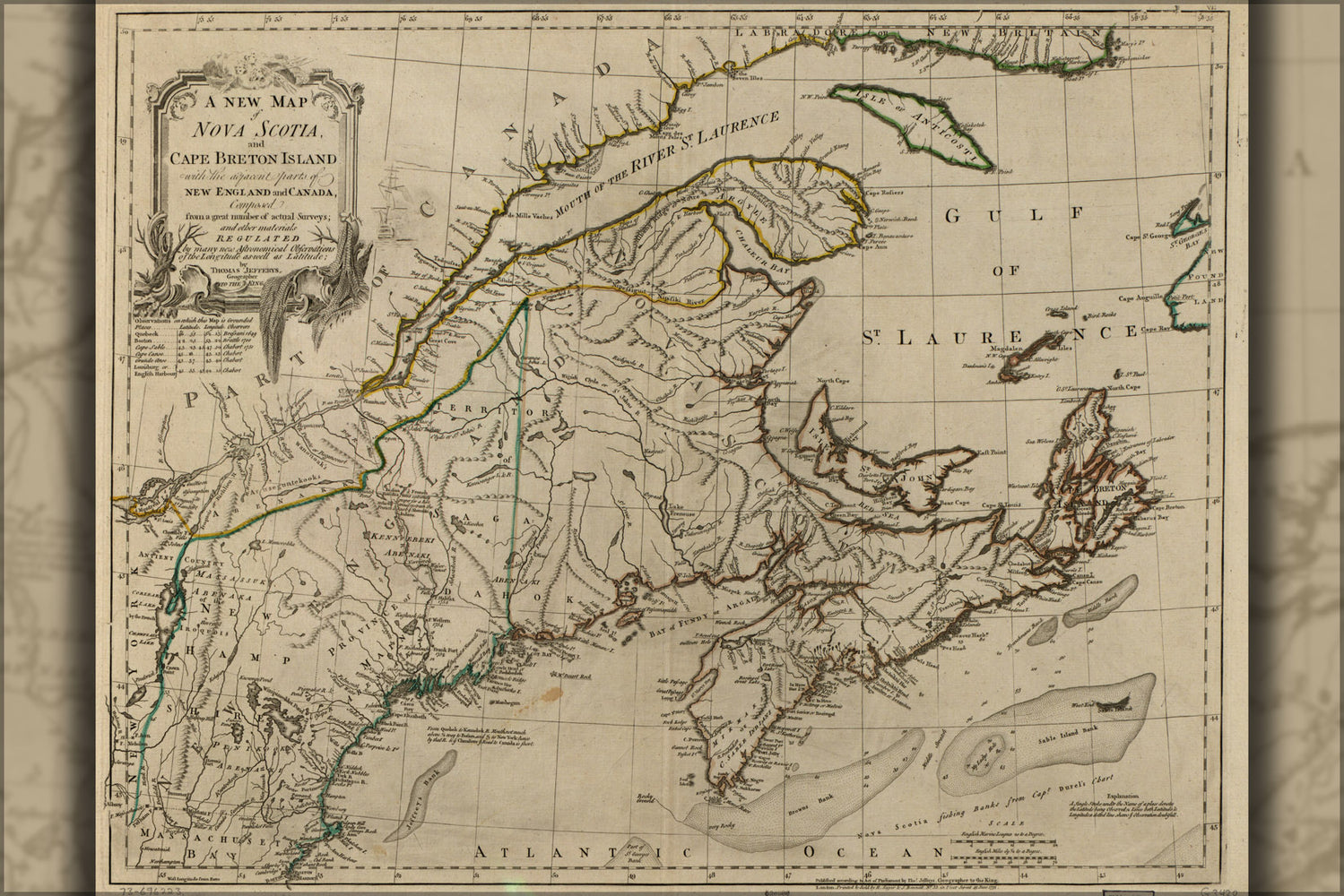 24"x36" Gallery Poster, map of Nova Scotia, and Cape Breton Island 1775