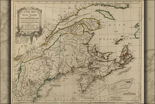 24"x36" Gallery Poster, map of Nova Scotia, and Cape Breton Island 1775