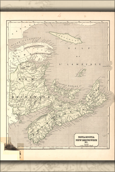 24"x36" Gallery Poster, map of Nova Scotia New Brunswick &c. 1842