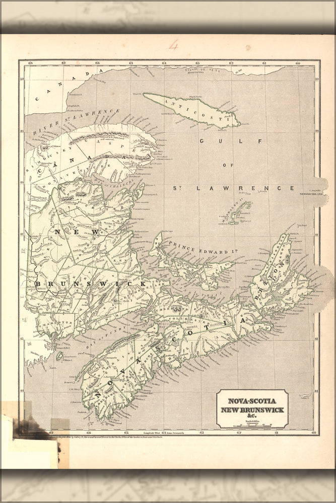 24"x36" Gallery Poster, map of Nova Scotia New Brunswick &c. 1842