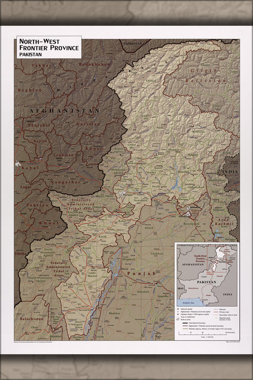24"x36" Gallery Poster, map of Nw Frontier Province, Pakistan 2009