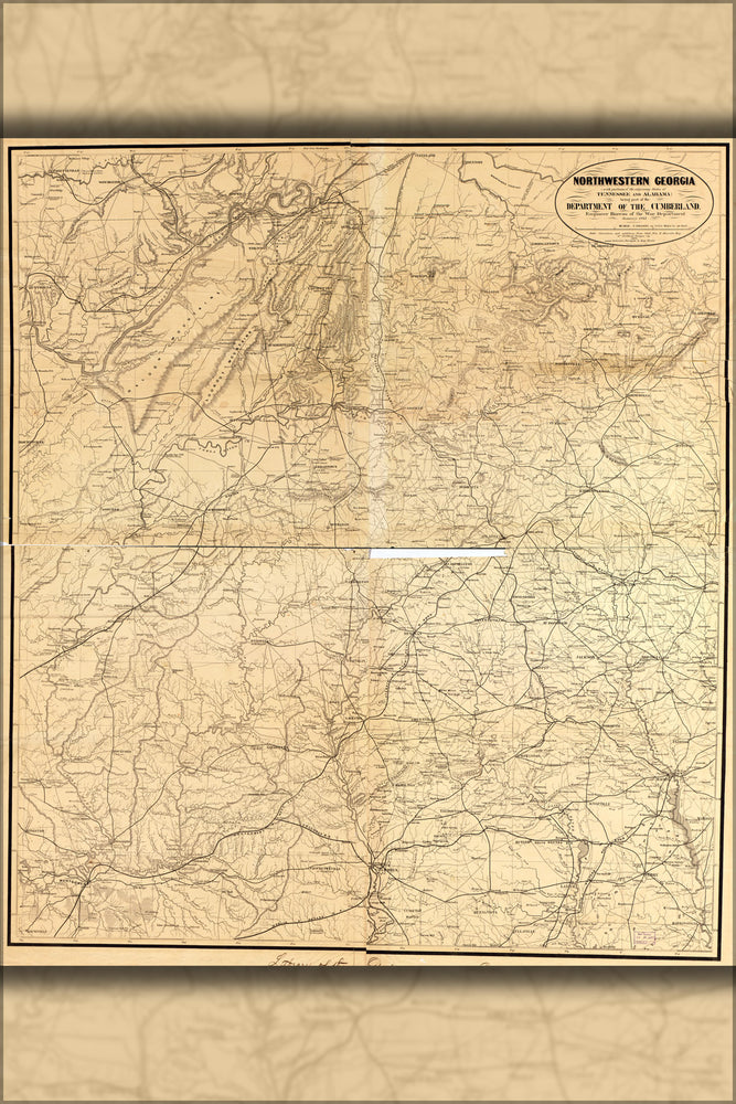 24"x36" Gallery Poster, map of Nw Georgia parts Tennessee Alabama 1863