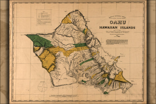 24"x36" Gallery Poster, map of Oahu, Hawaii 1881