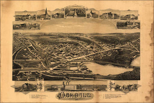 24"x36" Gallery Poster, map of Oakdale, Massachusetts. 1891