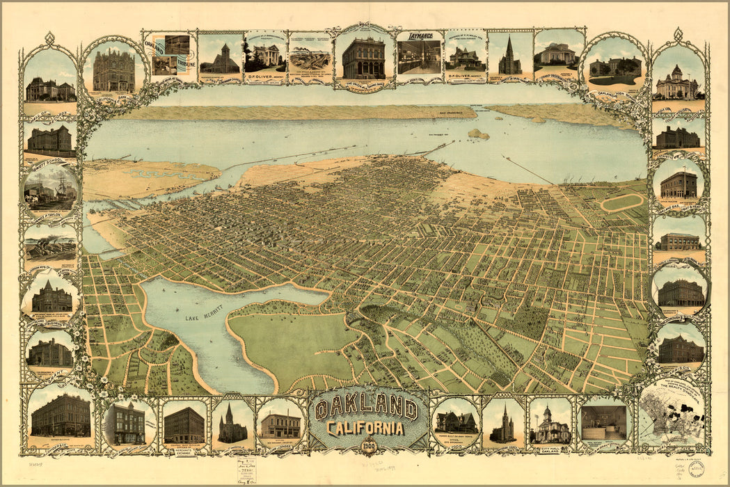 24"x36" Gallery Poster, map of Oakland, California, 1900