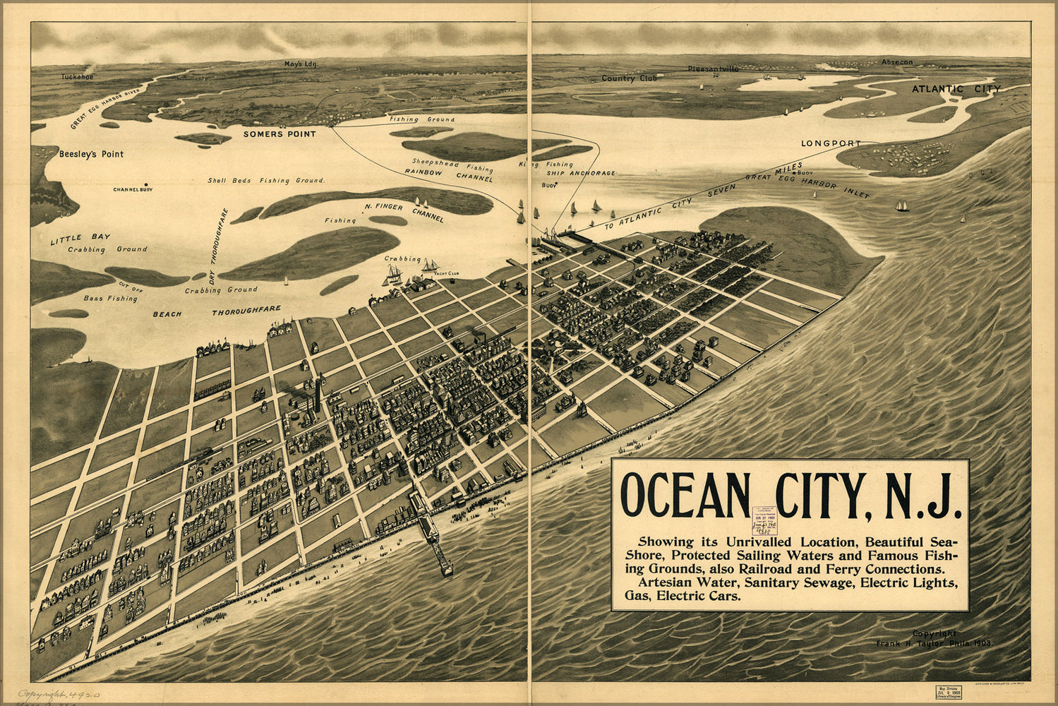 24"x36" Gallery Poster, map of Ocean City, New jersey 1903