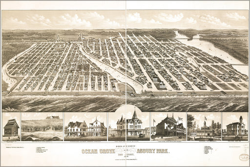 24"x36" Gallery Poster, map of Ocean Grove Asbury Park New Jersey 1881