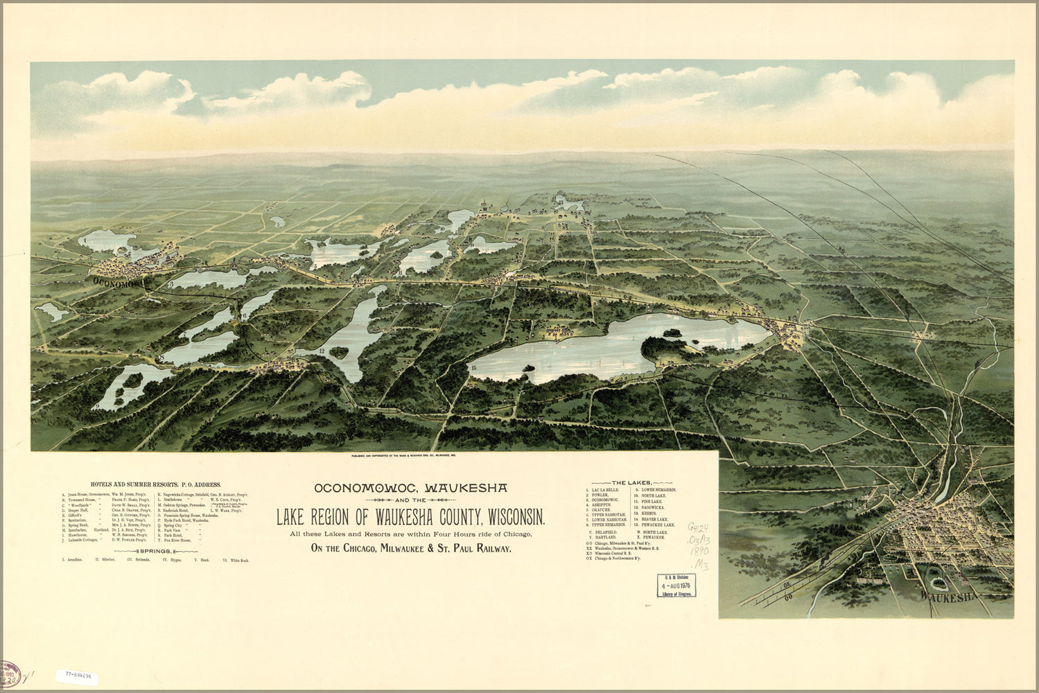 24"x36" Gallery Poster, map of Oconomowoc, Waukesha Wisconsin 1890