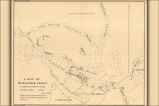 24"x36" Gallery Poster, map of Ocracoke, Outer Banks, North Carolina 1835