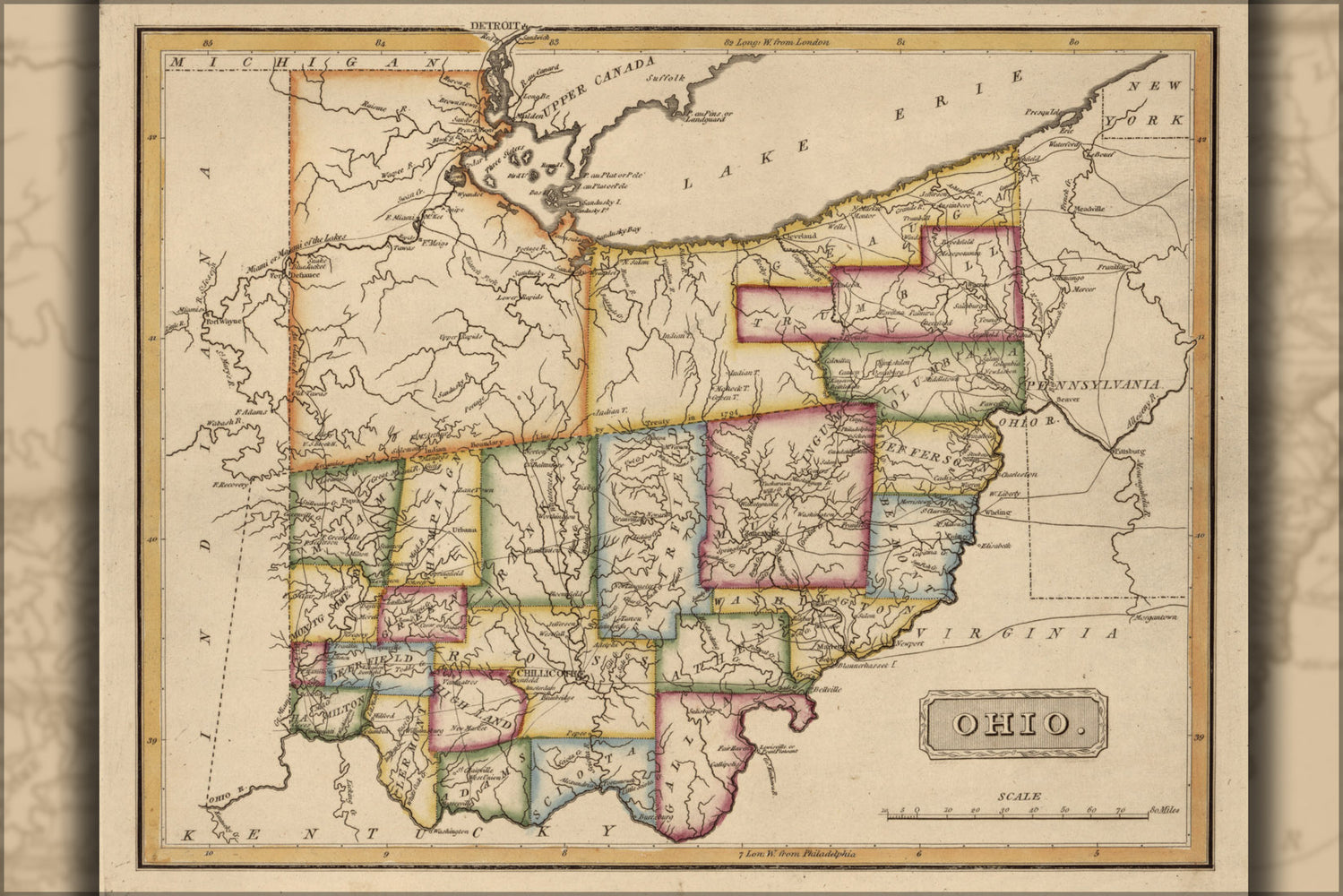 24"x36" Gallery Poster, map of Ohio 1817