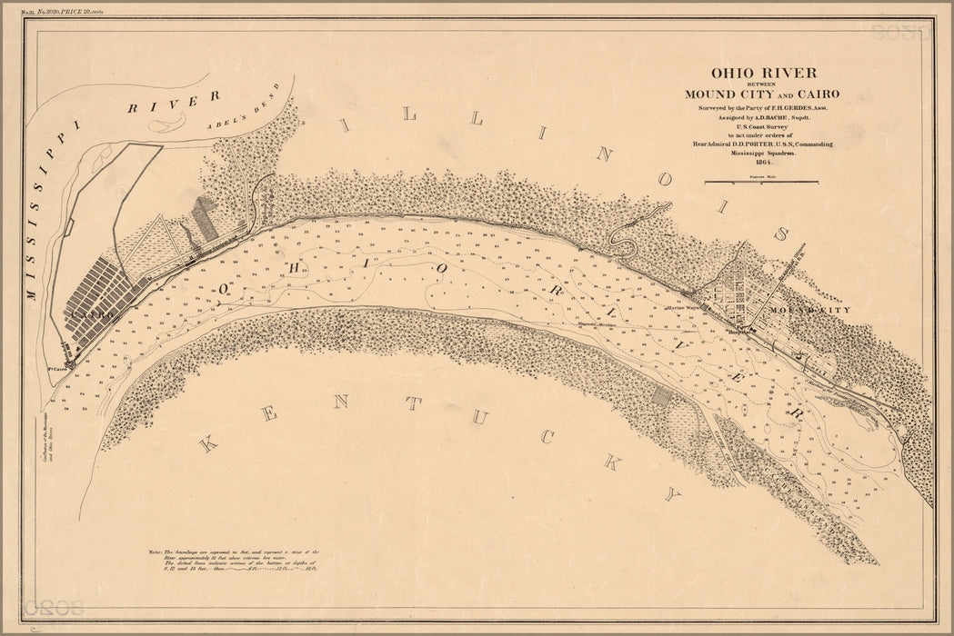 24"x36" Gallery Poster, map of Ohio River Mound City to Cairo 1864