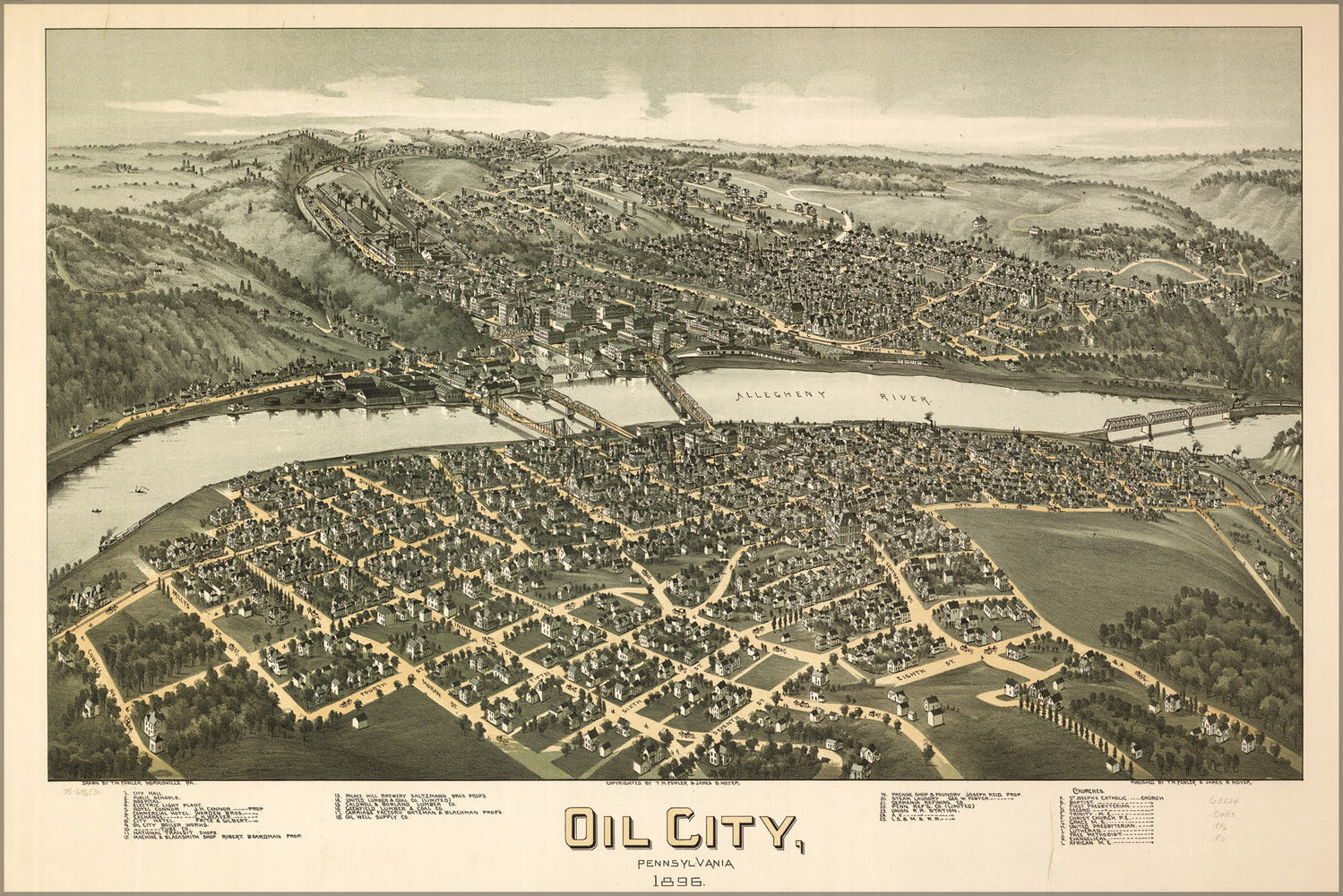 24"x36" Gallery Poster, map of Oil City, Pennsylvania 1896