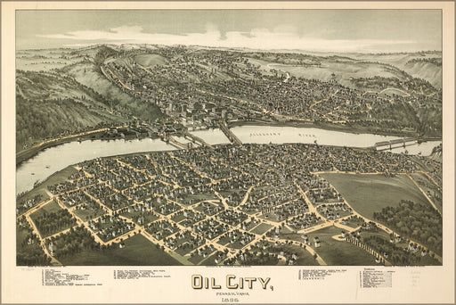 24"x36" Gallery Poster, map of Oil City, Pennsylvania 1896