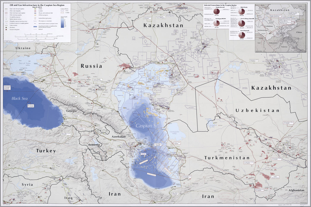 24"x36" Gallery Poster, map of Oil and gas Caspian Sea region March 2012