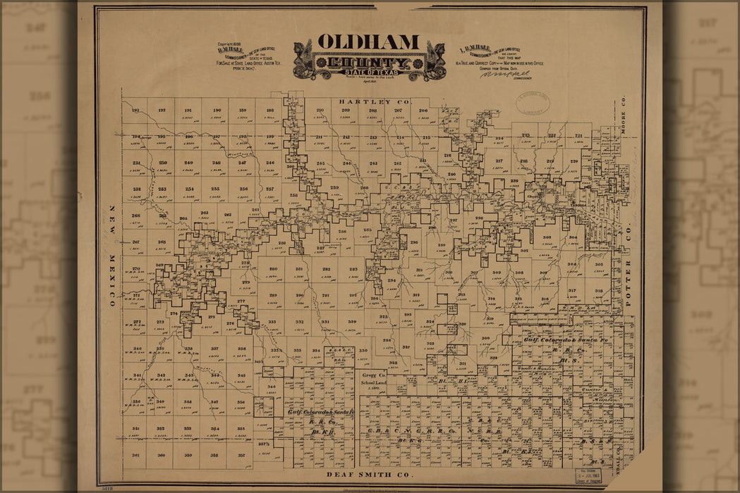 24"x36" Gallery Poster, map of Oldham County, state of Texas 1888