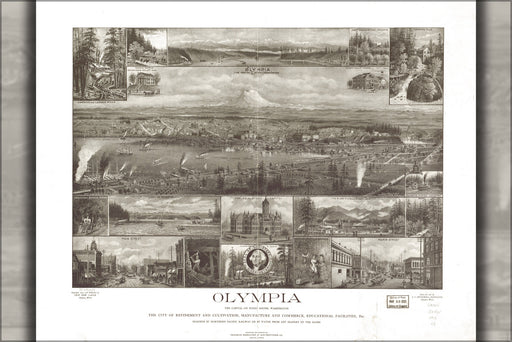 24"x36" Gallery Poster, map of Olympia, Puget Sound, Washington 1903