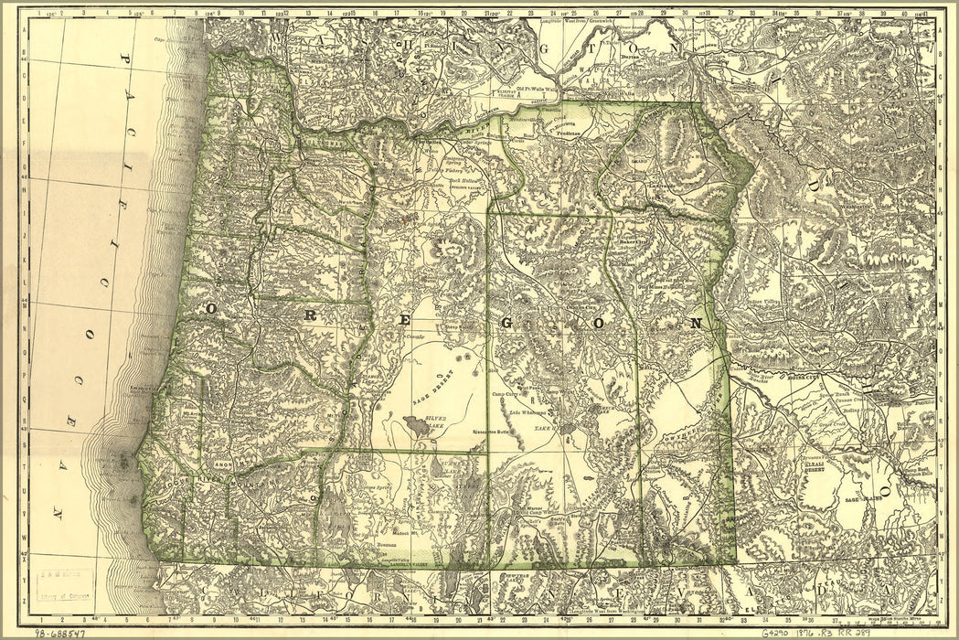 24"x36" Gallery Poster, map of Oregon showing the railroads 1876
