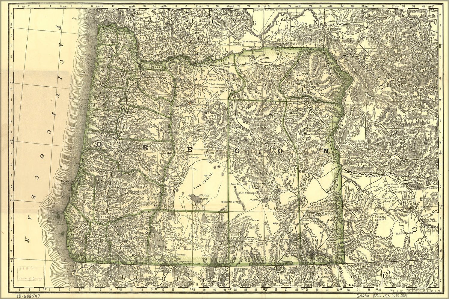 24"x36" Gallery Poster, map of Oregon showing the railroads 1876