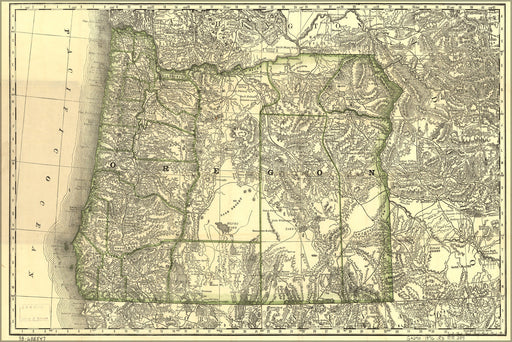 24"x36" Gallery Poster, map of Oregon showing the railroads 1876