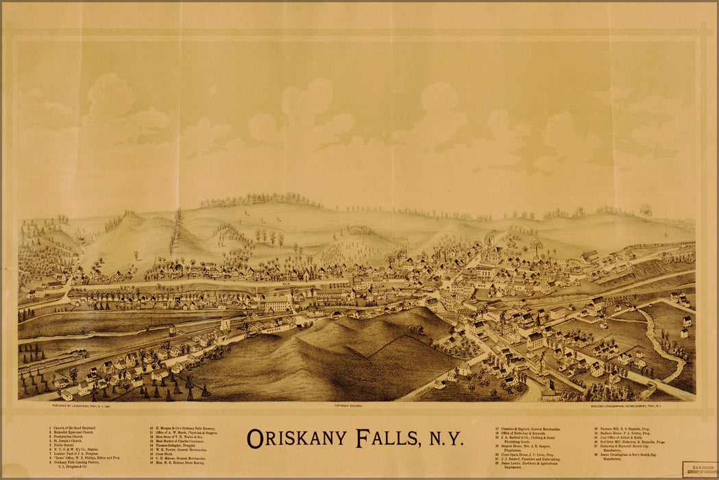 24"x36" Gallery Poster, map of Oriskany Falls new york 1891
