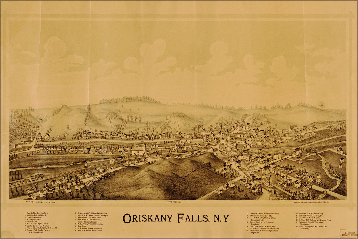 24"x36" Gallery Poster, map of Oriskany Falls new york 1891