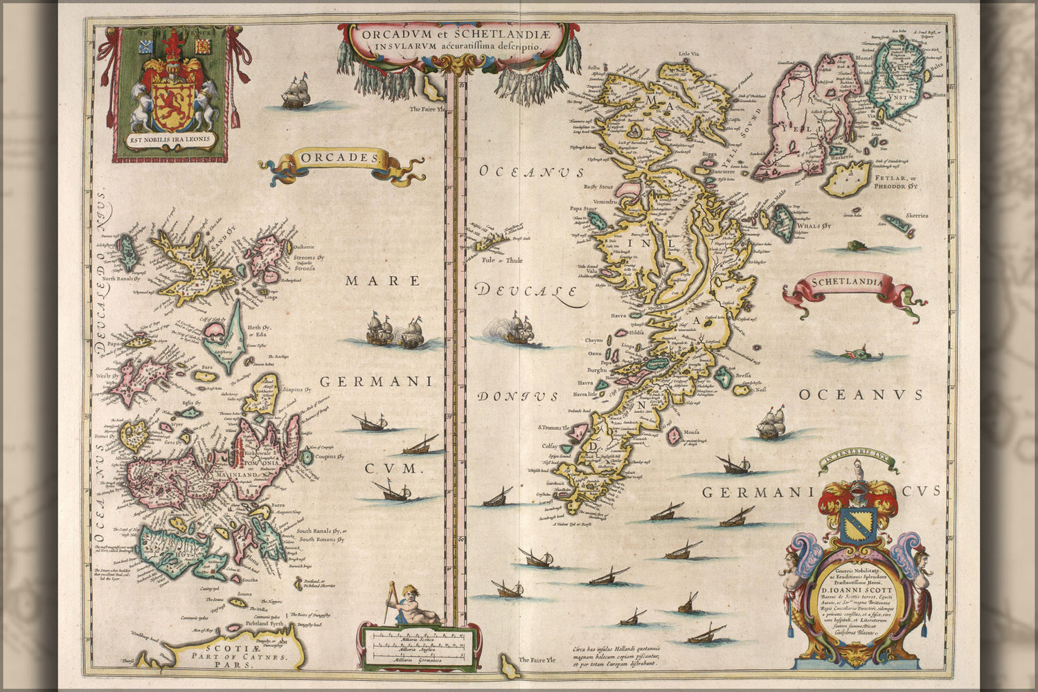 24"x36" Gallery Poster, map of Orkney and Shetland, scotland 1654