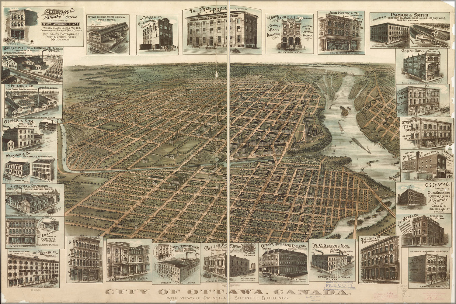 24"x36" Gallery Poster, map of Ottawa, Canada 1895